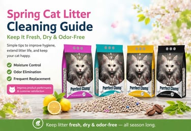 Spring cleaning tips for cat litter box maintenance featuring PURRFECT CLUMP private label products 