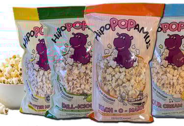 Hipopopamus Popcorn flavors in a fan