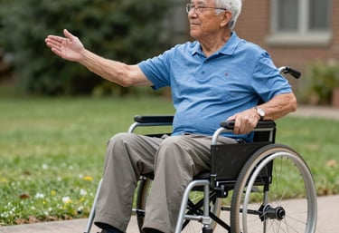 A warm, inviting living room with natural light and cozy seating, showing a safe and accessible home environment.