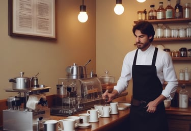 Modern office workspace with digital automation graphics overlay