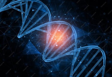 DNA helix visual representing genetic genealogy and DNA test interpretation