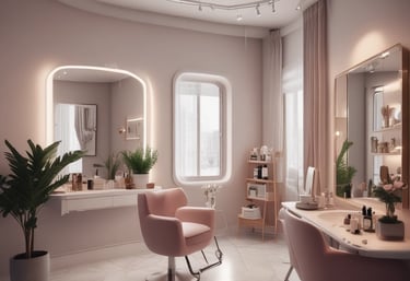 A serene spa treatment room bathed in soft pastel light with cozy towels and candles.