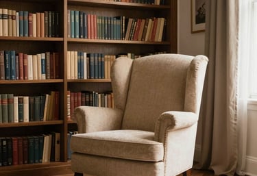 A cozy modern reading nook with a stylish fireplace and shelves filled with diverse books.