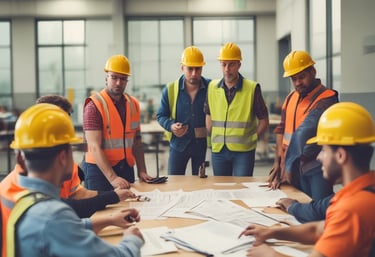 A professional conducting a workplace safety training session with attentive employees.