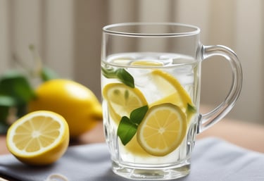 A close-up of fresh fruits and herbal tea on a rustic wooden table.