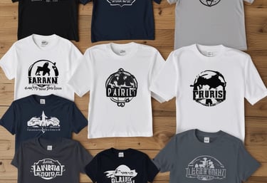 A vibrant workspace filled with colorful custom shirts and hats being crafted by a passionate designer.