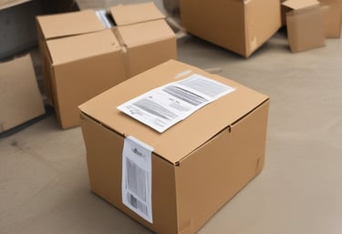 A smiling customer receiving a gold-packaged delivery box at their doorstep.