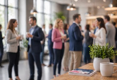 A burred scene of a networking event