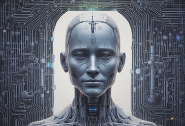 Close-up of hands working on a laptop with AI and automation charts on the screen.