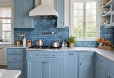 A painter carefully applying a fresh coat of white paint to wooden kitchen cabinets.