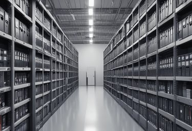 A warehouse filled with stacked network equipment boxes ready for shipment.