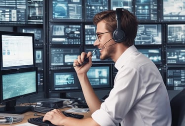 A delivery truck loaded with network devices driving through an industrial area.