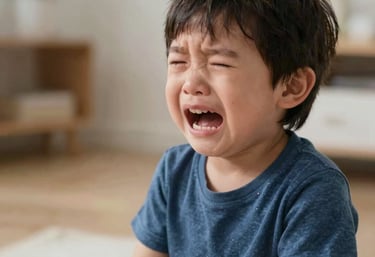 A cheerful child coloring with crayons surrounded by playful educational materials.