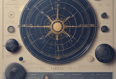 A sleek digital tablet displaying a vibrant astrological chart under a starry cosmic background.