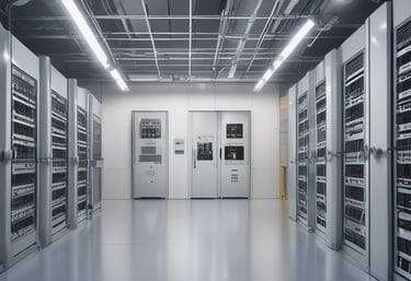 Futuristic dark interface displaying sourcing data and compliance certificates on a sleek monitor.