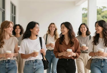 Joyful church members celebrating a vibrant outdoor spiritual retreat with nature in the background.