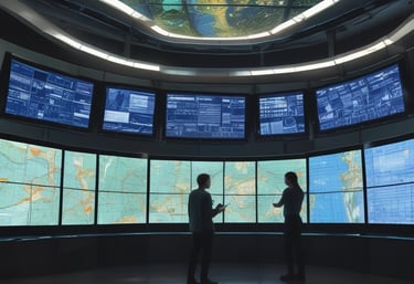 A modern digital interface showing technological schematics and automation controls.