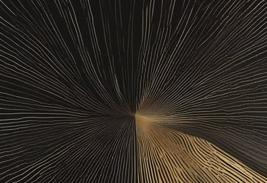 Minimalist visual of interlocking lines in gold on a deep black background representing direction