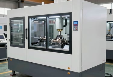 Industrial machinery parts neatly arranged in a warehouse setting.