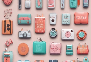 A vibrant flat lay of various popular products available through affiliate links on the Achadinhos do dia store.