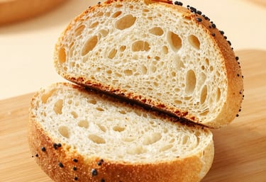 Close-up of a golden, freshly baked pastry resting on a rustic wooden board with soft natural light highlighting its flaky texture.