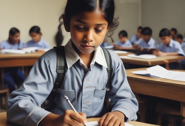 A focused child working through 11+ practice questions with a tutor.