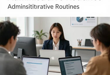 A team collaborating around a table with documents and laptops.
