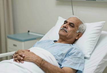 An elderly person receiving physiotherapy support, smiling as they regain mobility with a therapist's encouragement.
