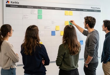 A person is holding a resume in front of them while sitting at a white table. Another person, slightly blurred, is seated across the table. The resume has a blue header with the name and title 'Lauren Chen, Digital Marketing Specialist'. Sections visible include contact information, education, and professional experience.
