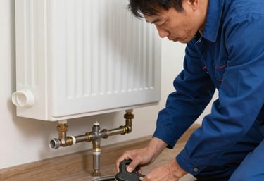 Electrician fixing an urgent electrical fault at night in a Spanish home.