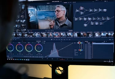 Professional colorist using DaVinci Resolve software for cinematic video editing and color grading.
