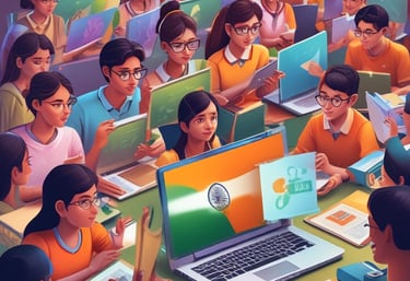 A group of diverse students engaged in an interactive digital learning session.