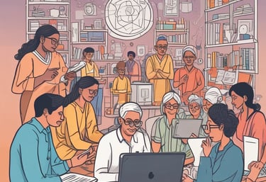 A smiling young professional helping a small business owner understand digital marketing strategies.