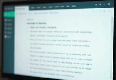 A modern digital screen showing blurred legal text and codes, representing digital law and modern efficiency. High-tech feel with #054D4B lighting accents and a clean professional look.