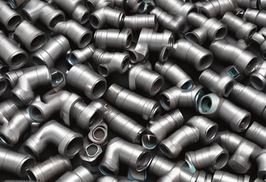 Stacks of packaged hydraulic fittings ready for shipment in a warehouse.