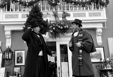 Performers in Victorian / Edwardian costumes and top hats  Christmas .Entertainment