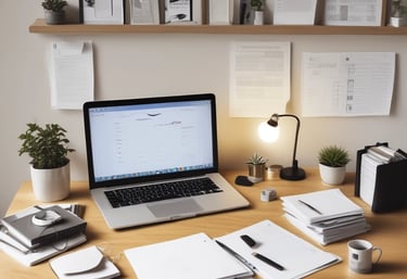 A professional accountant working on a laptop with financial documents and Alegra software open.