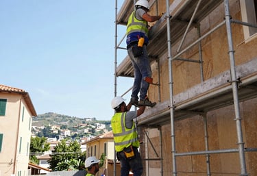 a man riding a skateboard down a street next to tall buildings