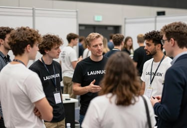 Behind-the-scenes shot of the adda triangle team coordinating event details with smiles and energy.