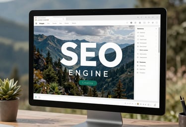 A creative workspace featuring SEO analytics on screen and notes with western-themed decor.