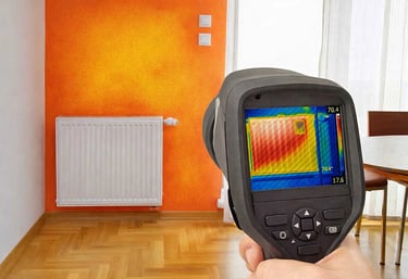 a person holding a camera during an thermographic inspection of a private home