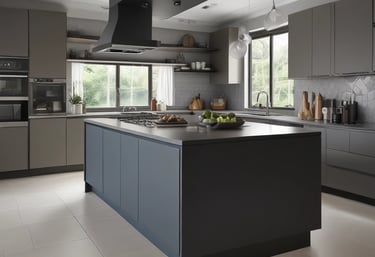 A freshly painted colorful house exterior under a clear blue sky.