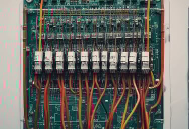 A technician working on boat wiring with tools.