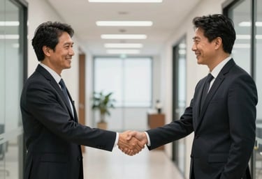 A handshake between two professionals in a bright Brazilian office corridor, representing a successful job match and the start of a new professional journey.