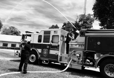 testing the pumps and guns on a firetruck