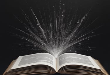 A cozy workspace with scattered manuscripts, a pen resting on an open notebook, and soft natural light highlighting creative tools.