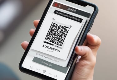 A modern workspace showing a laptop screen displaying advanced QR code analytics.