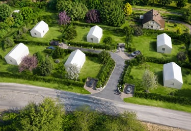 Vue en perspective du lotissement Le Clos du Pressoir avec ses terrains à bâtir, ses aménagements pa
