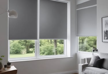 Close-up of elegant fabric blinds filtering soft sunlight in a cozy living room.