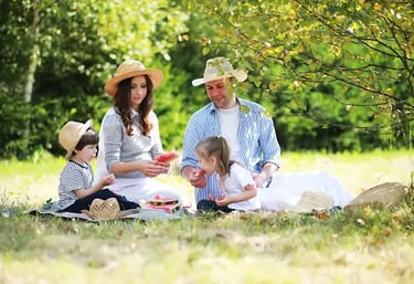 Family enjoying garden